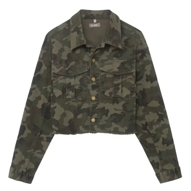 DL1961 Kaval Denim Camo Jacket Green NWT Button Front Waist Length Women's S