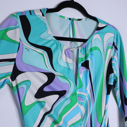 EMILIO PUCCI Blue Marmo Print Mini Dress Silk Faux Wrap Y2K Vtg Women's 40 US10
