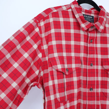 Filson Alaskan Flannel Shirt Red Cream Plaid Button Up Shirt Men's XL