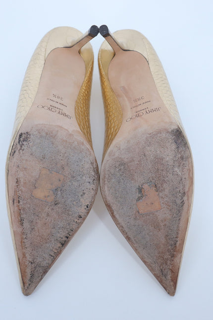 JIMMY CHOO Romy 85 Snake Embossed Pumps Champagne Metallic Women's 38.5/US 8.5