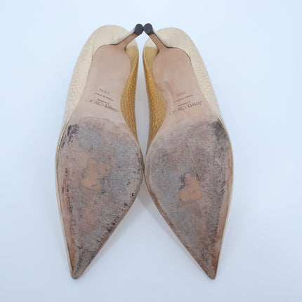 JIMMY CHOO Romy 85 Snake Embossed Pumps Champagne Metallic Women's 38.5/US 8.5