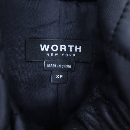 Worth New York Quilted Faux Leather Vest Black Full Zip Collared Women's XSP