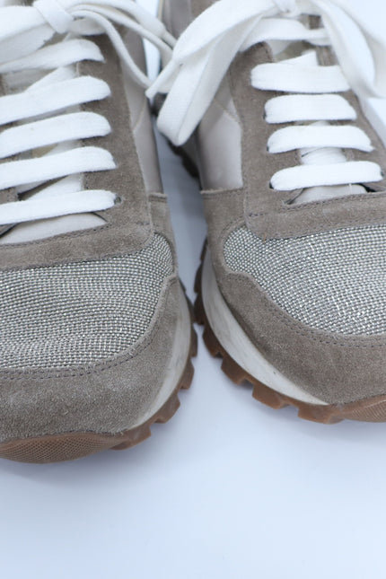 BRUNELLO CUCINELLI Monili Suede Sneakers Taupe and Beige Women's 40.5/US 10.5
