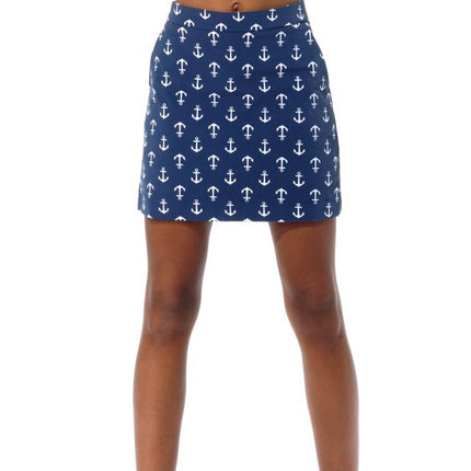 MDC Anchor Print Golf Skort Navy Stretch Pull On Tennis Active Women's 34/US 2