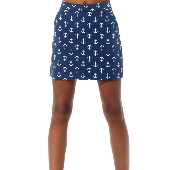 MDC Anchor Print Golf Skort Navy Stretch Pull On Tennis Active Women's 34/US 2