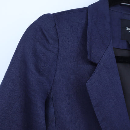 Smythe Linen Blazer Navy Blue 3/4 Sleeve Single Breasted Women's 4