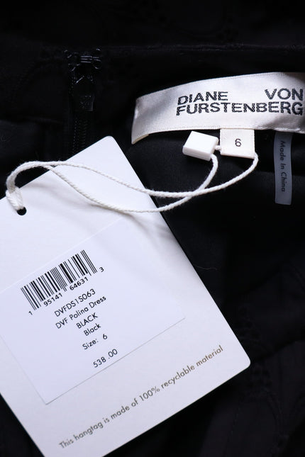 DIANE VON FURSTENBERG Polina Cotton Dress Black Eyelet Puff Sleeve Women's 6