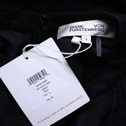 DIANE VON FURSTENBERG Polina Cotton Dress Black Eyelet Puff Sleeve Women's 6