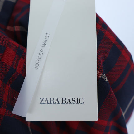Zara Basic Plaid Skinny Trouser Red and Navy NWT Split Hem Pant Women's XS