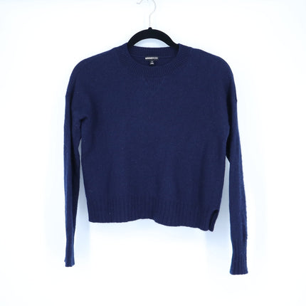 Minnie Rose Cashmere 9gg Pullover Sweater Navy Blue Shrunken Crew Women's S