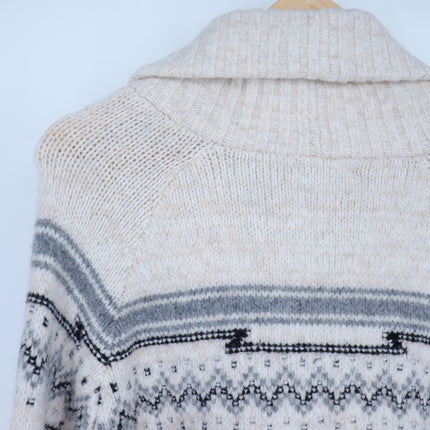 Saylor Vanisha Belted Sweater Cardigan Oatmeal Cabin Print Women's XS