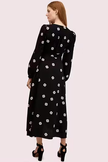 KATE SPADE Black Spade Clover Toss Belted Wrap Dress Long Sleeve Women's 10