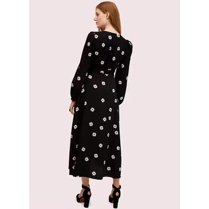 KATE SPADE Black Spade Clover Toss Belted Wrap Dress Long Sleeve Women's 10