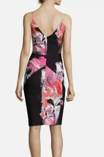 BLACK HALO Judy Floral Sheath Dress Black and Pink V Neck Ponte Knit Women's 10