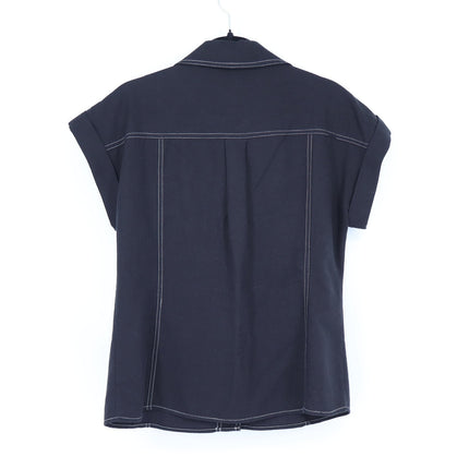 Brave + True Portia Shirt Black Contrast Stitch Roll Tab Sleeve Women's XS