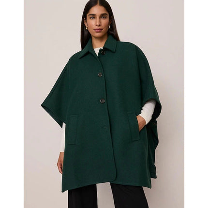 ANN TAYLOR Buttoned Trench Cape NWT Dark Green Wool Blend Women's MP