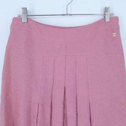 Chanel Coco Mark Tweed Skirt Mauve Pink Pleated Summer Wool Women's 40/US 8