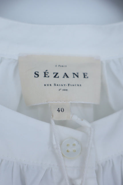 SEZANE Nerissa Button Up Shirt Ecru White Oragnic Cotton Poplin Women's 40/US 8