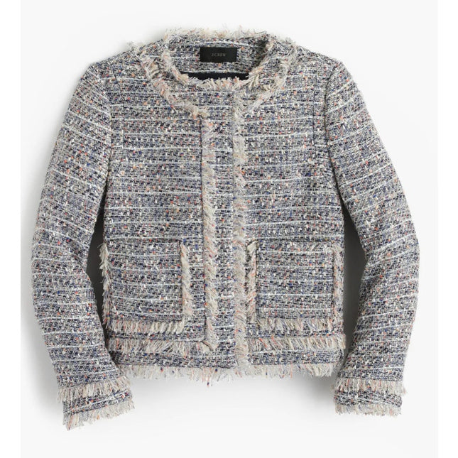 J. Crew Tweed Lady Blazer Jacket White Multi Zip Sleeve Lined Women's 6