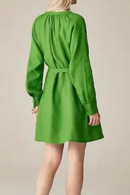 J. CREW Green Cabana Linen Mini Shift Dress NWT Summer Moss Belted Women's S