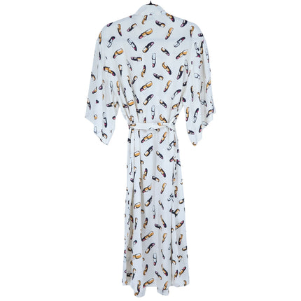 RECLINER Silk Lipstick Print Robe Midi Ivory Loungewear Luxury Satin Women's S
