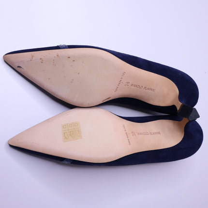 MANOLO BLAHNIK Monda Snake and Suede Pumps Navy Pointed Toe Heel Women's 38