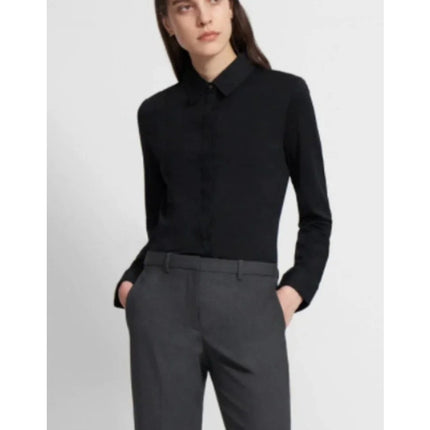 Theory Apex Tee Fitted Shirt NWT Black Button Up Collared Blouse Women's S