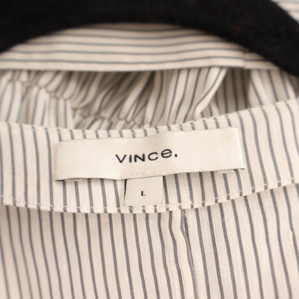 Vince Self Tie V Neck Blouse White Gray Striped Cuffed Sleeve Women's L