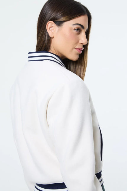 SERGIO TACCHINI Marisa Varsity Jacket Gardenia White Navy Wool Blend Women's S