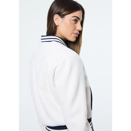 SERGIO TACCHINI Marisa Varsity Jacket Gardenia White Navy Wool Blend Women's S