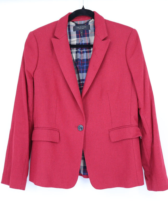 Rag & Bone Lexington Blazer Red Melange Wool Blend Long Sleeve Women's 8