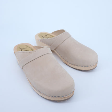 Lotta from Stockholm Swedish Clog Oatmeal Wood Nubuck Leather Women's 40/US 9