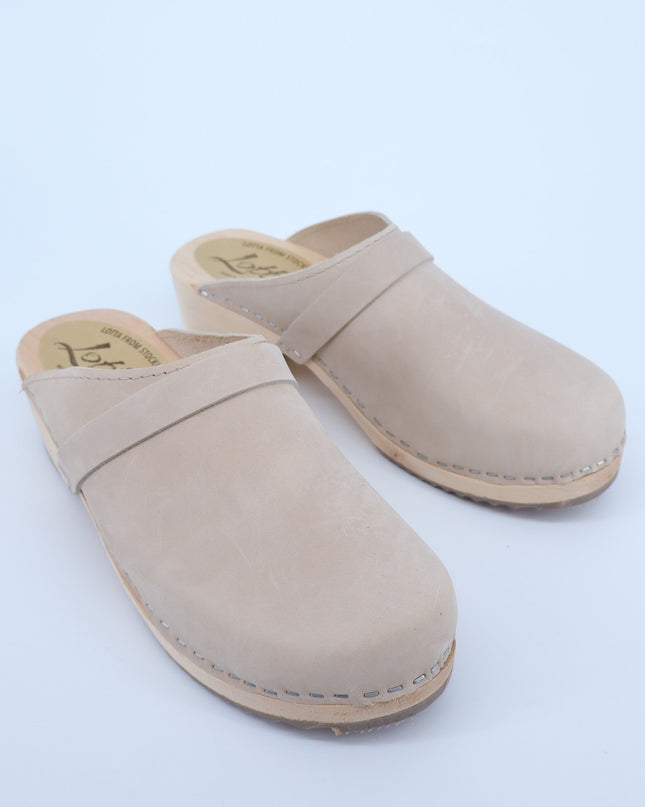 Lotta from Stockholm Swedish Clog Oatmeal Wood Nubuck Leather Women's 40/US 9