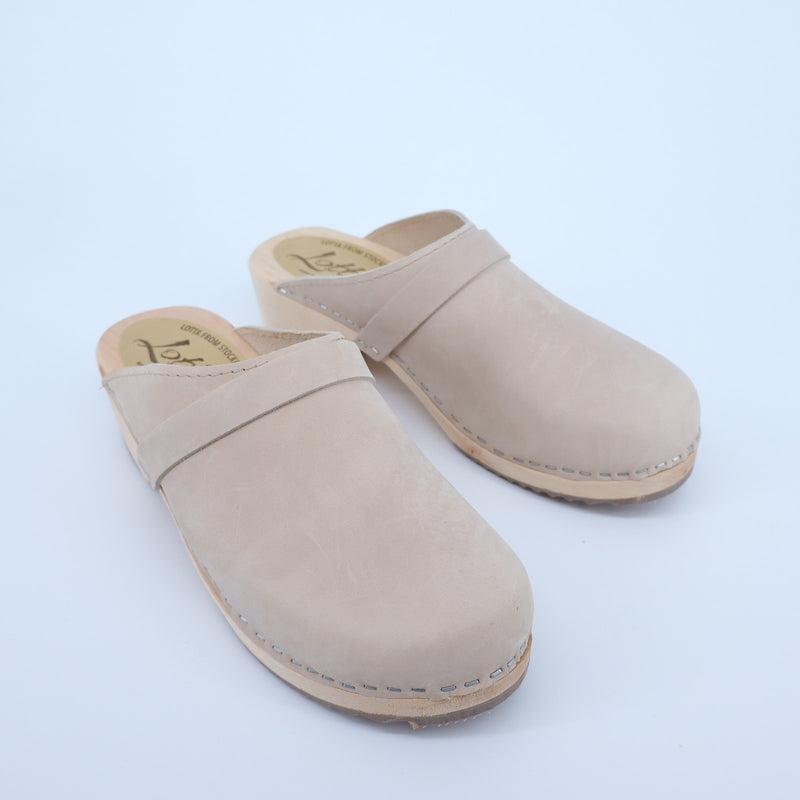 Lotta from Stockholm Swedish Clog Oatmeal Wood Nubuck Leather Women's 40/US 9