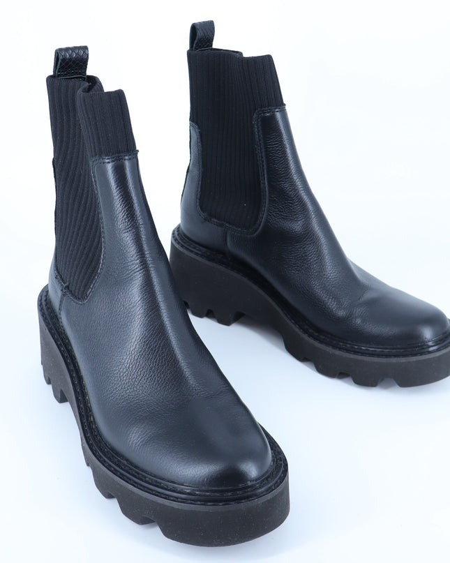 Dolce Vita Hoven H2O Boots Black Leather and Knit Chelsea Lug Sole Women's 9