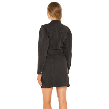 Rails Carbon Lisette Dress Black Mini Denim Button Front Long Sleeve Women's S
