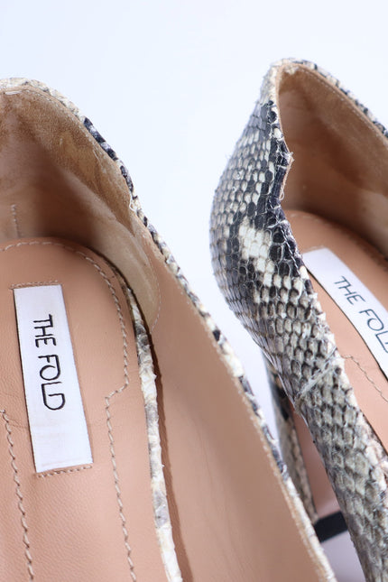 THE FOLD Milano Snake Embossed Leather Heels Beige Pointed Toe Women's 36/US 5