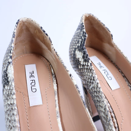THE FOLD Milano Snake Embossed Leather Heels Beige Pointed Toe Women's 36/US 5