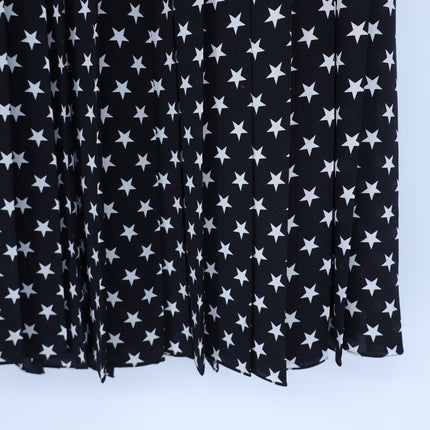 Michael Kors Star Crepe de Chine Skirt Black and White Pleated Silk Women's 8