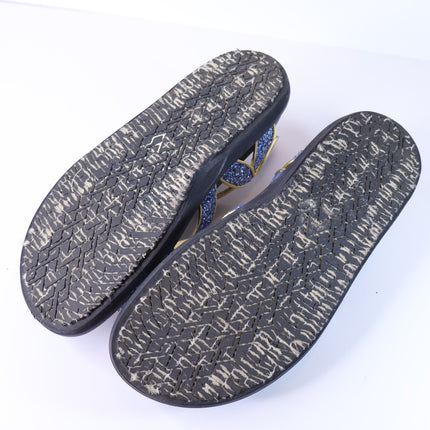 MARNI Flat Glitter Sandals Blue and Gold Butterfly Ankle Strap Women's 38/US 8