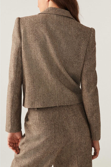BA&SH Blanche Blazer Beige Cropped Long Sleeves Lady Jacket Women's 1/US 4