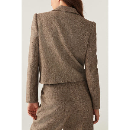 BA&SH Blanche Blazer Beige Cropped Long Sleeves Lady Jacket Women's 1/US 4
