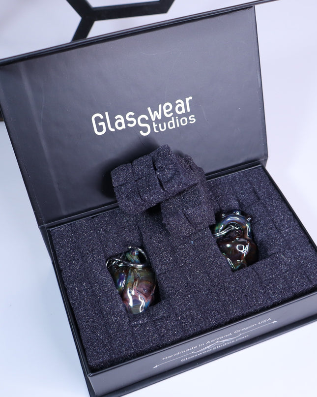 GLASSWEAR STUDIOS Handmade Anatomical Heart Weights Oil Slick 10g/2.5mm Hangers