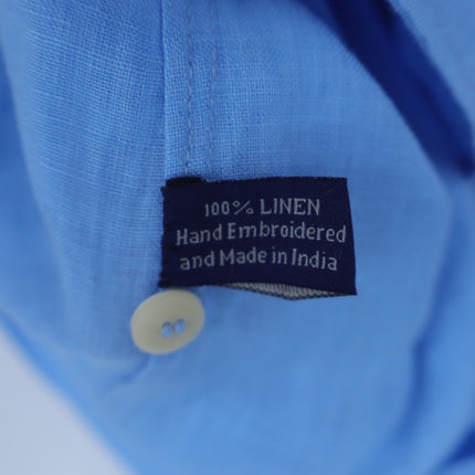 Jupe by Jackie Hand Embroidered Linen Shirt Blue Button Up Long Sleeve Women's L