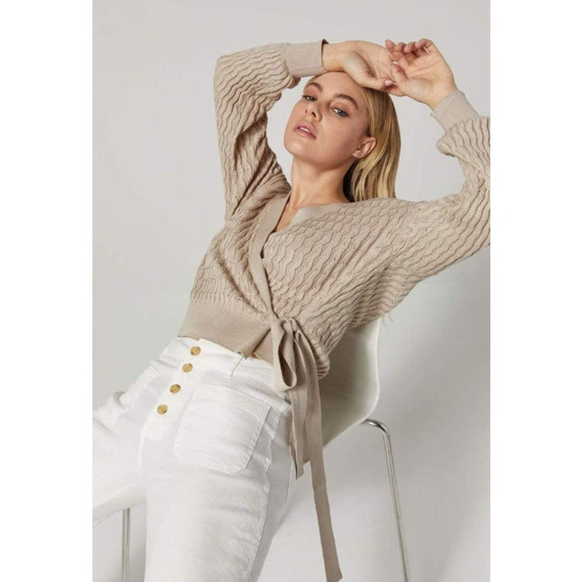 Alp N Rock Mallory Wrap Cardigan Sweater Beige Cotton Pointelle Stitch Women's S