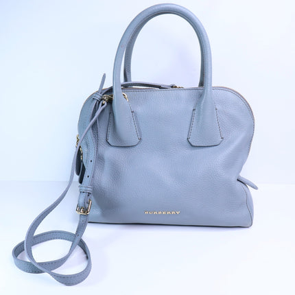 BURBERRY Greenwood Bowling Bag Grey Pebbled Leather with Plaid Lining Crossbody