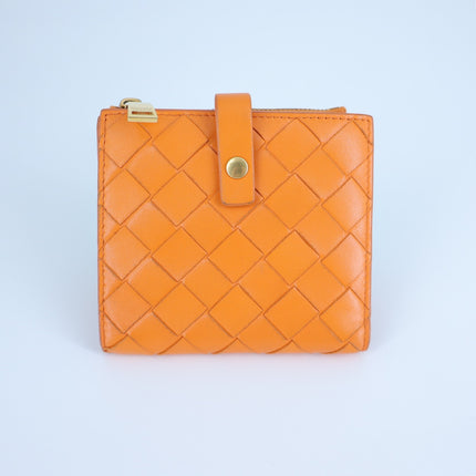 Bottega Veneta Intrecciato Leather Wallet Papaya Orange Bi-Fold Luxury