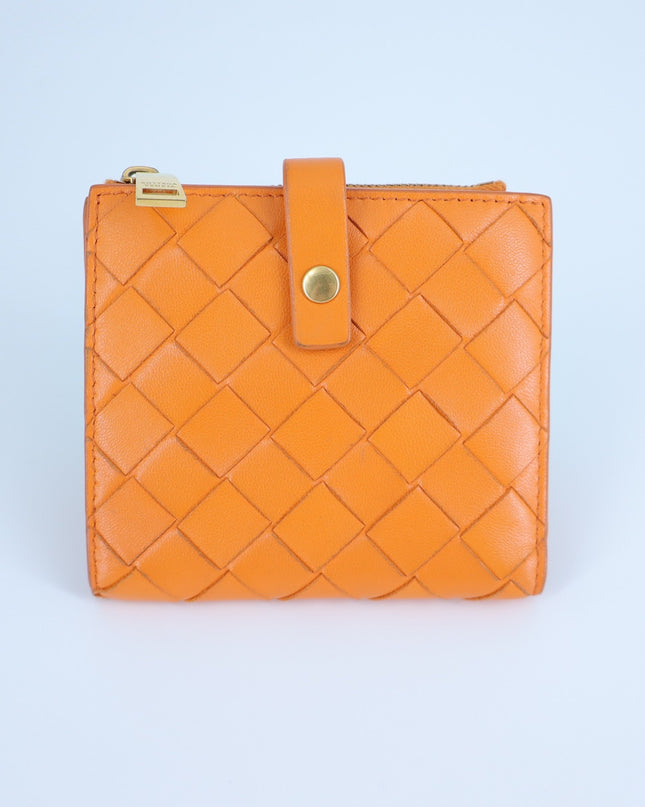 Bottega Veneta Intrecciato Leather Wallet Papaya Orange Bi-Fold Luxury