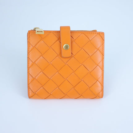 Bottega Veneta Intrecciato Leather Wallet Papaya Orange Bi-Fold Luxury