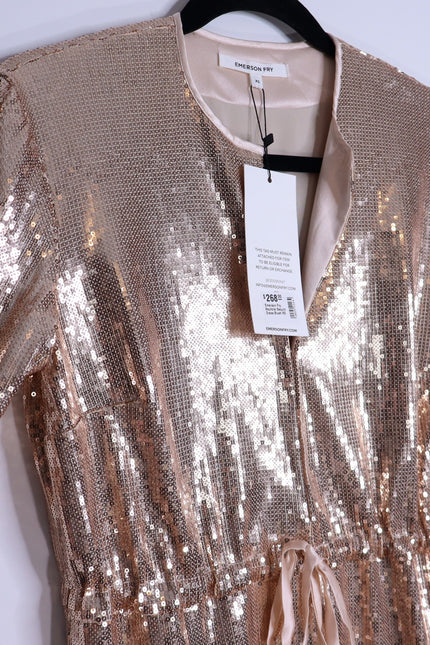 EMERSON FRY NWT Sequin Keyhole Dress Blush Long Sleeve Lined Women's XS